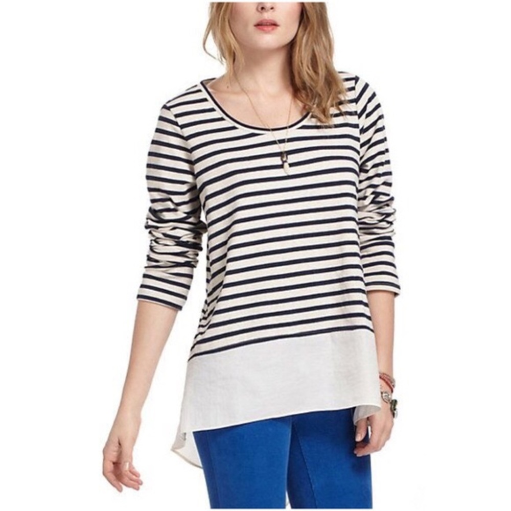 Anthropologie Lili’s Closet Striped Silky Satin Hem Long Sleeve Tunic Shirt - Picture 2 of 6